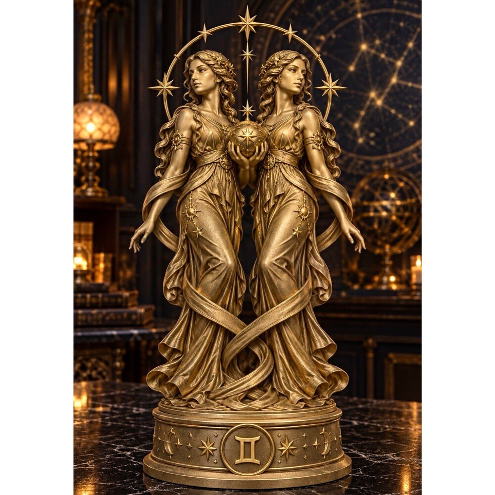Gold Gemini Zodiac Twins Figurine Statue – 3D Printed Resin Figurine 7 in